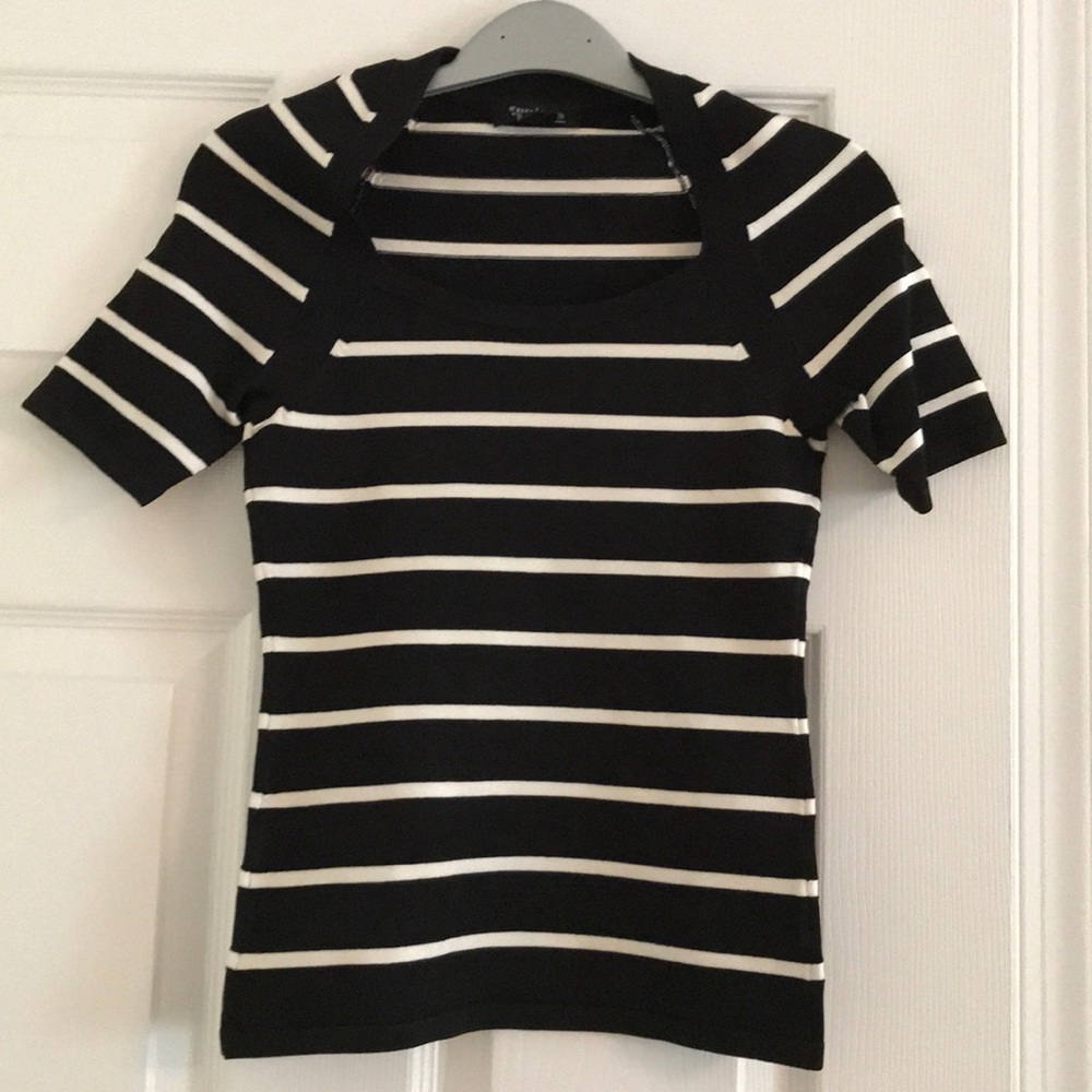 WHBM top structured black with stripes size XXS